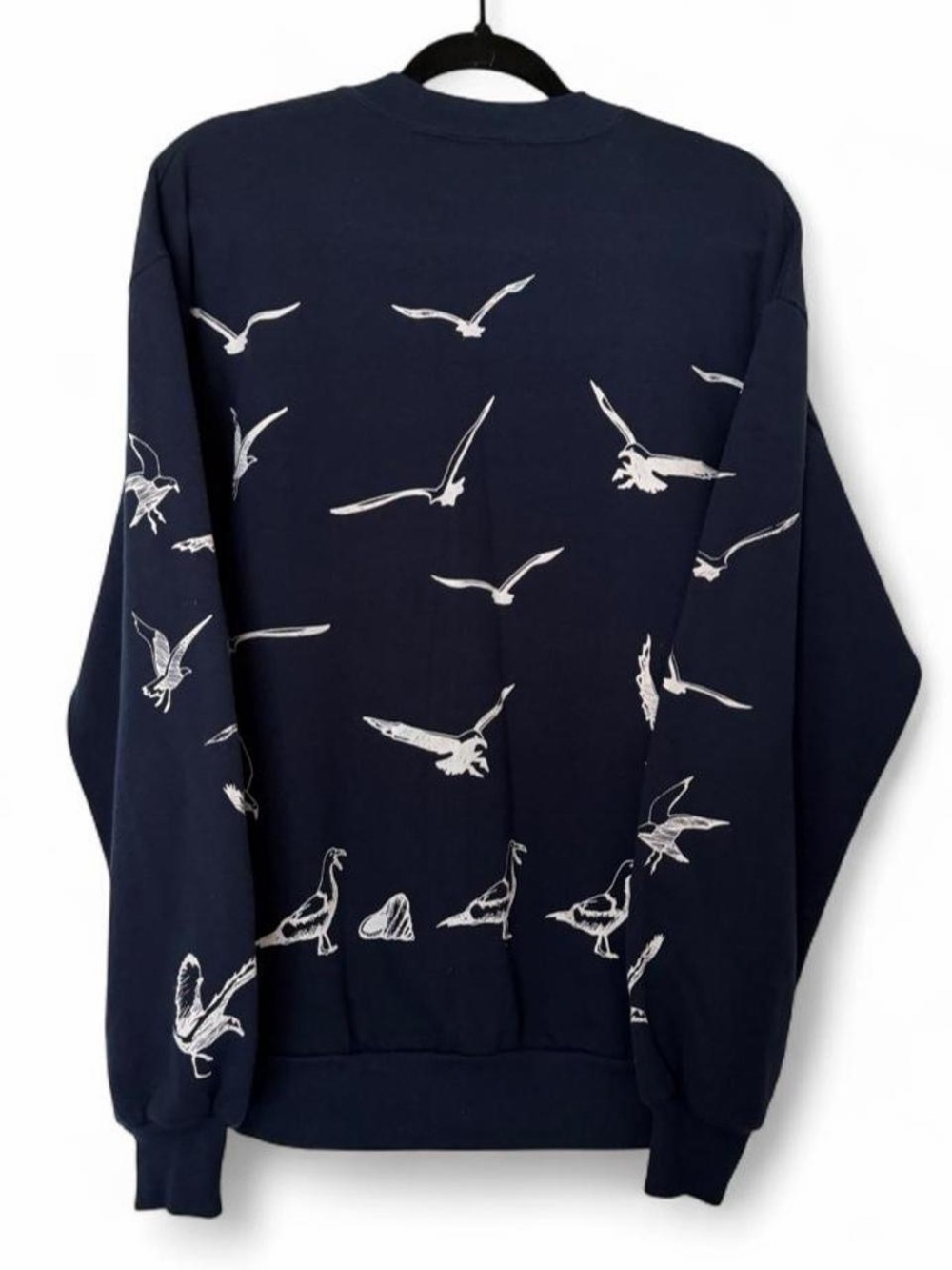 Vintage navy blue seagull beach print sweatshirt crewneck size large - Picture 2 of 4